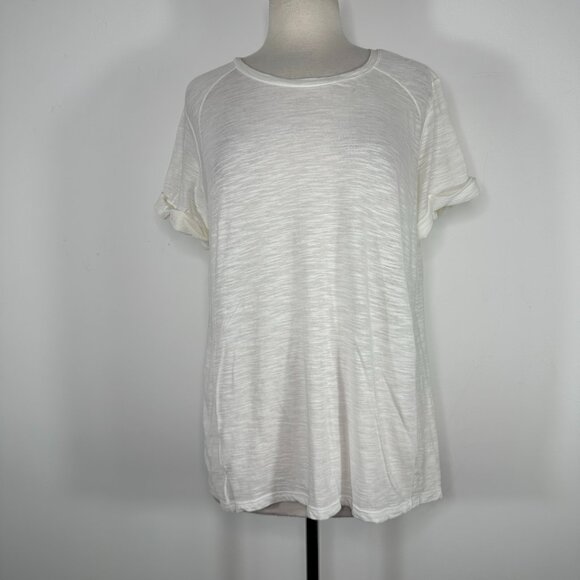 NWT Vince. White Boat Neck Short Sleeve Cotton Roll Sleeve T-Shirt Sz L MSRP $69 - Picture 2 of 15